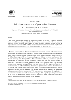 Behavioral assessment of personality disorders
