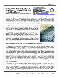 Biomedical applications of genetically engineered and cloned animals