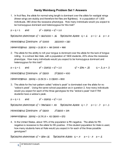 Hardy Weinberg Problem Set 1 Answers