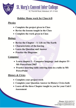 Holiday Home work for Class 6-D Physics Biology Computer History