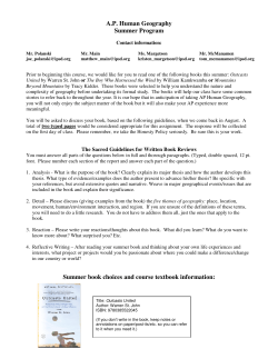 AP Human Geography Summer Program Summer book choices and