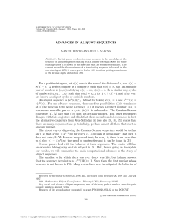 ADVANCES IN ALIQUOT SEQUENCES For a positive integer n, let