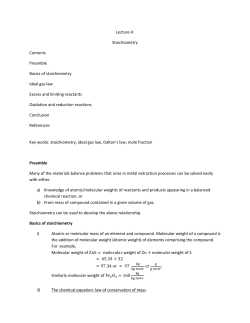 Lecture 4: Stoichiometry Contents Preamble Basics of