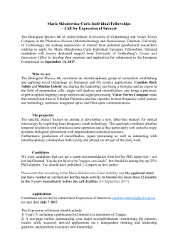 Marie Sklodowska-Curie Individual Fellowships &ndash; Call for