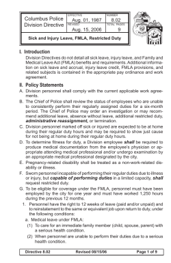 8.02 Sick and Injury Leave, FMLA, Restricted Duty