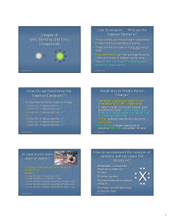 Chapter 6 Ionic Bonding and Ionic Compounds How Do we