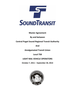 Master Agreement By and between Central Puget Sound