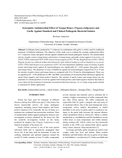 Synergistic Antimicrobial Effect of Tenegn Honey