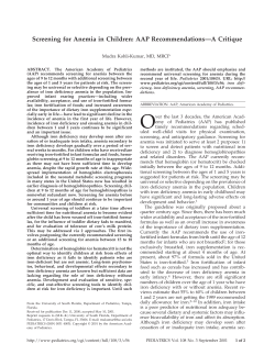 Screening for Anemia in Children: AAP Recommendations&mdash;A Critique