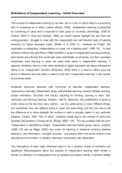 Definitions of Independent Learning &ndash; Initial