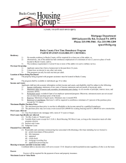 Bucks County 1st Time Homebuyer Participation Eligibility Criteria