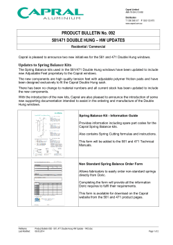 PRODUCT BULLETIN No. 092 581/471 DOUBLE HUNG