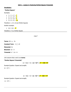Unit 1 &ndash; Lesson 3: Factoring Perfect Square Trinomials Vocabulary