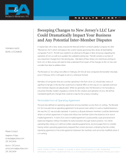 Sweeping Changes to New Jersey`s LLC Law Could Dramatically