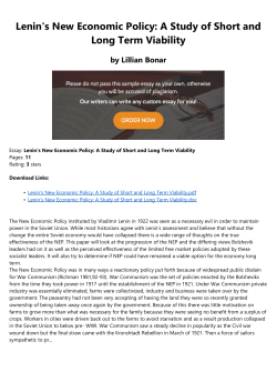 Lenin`s New Economic Policy: A Study of Short