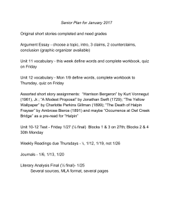 Senior Plan for January 2017 Original short stories completed and