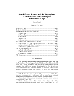 State Lifestyle Statutes and the Blogosphere: Autonomy for Private