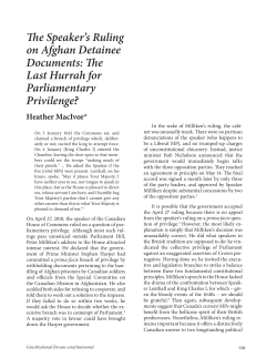 The Speaker`s Ruling on Afghan Detainee Documents: The Last Hurrah