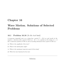 Chapter 16 Wave Motion. Solutions of Selected Problems