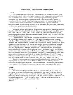 Categorization in Context for Young and Older Adults Abstract This