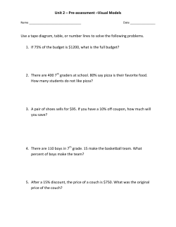 Unit 2 &ndash; Pre-assessment &ndash;Visual Models Use a tape diagram, table