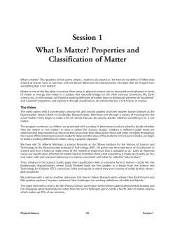 Session 1 What Is Matter? Properties and Classification of Matter