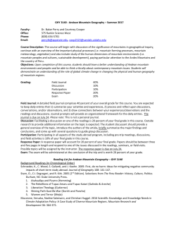 GHY 3140 ‐ Andean Mountain Geography &ndash; Summer 2017 Faculty