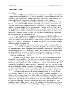 Letters to the Editor Dear Editor, From what I have read about