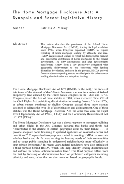 The Home Mortgage Disclosure Act: A Synopsis and Recent