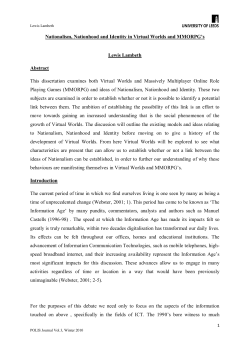 Nationalism, Nationhood and Identity in Virtual Worlds and