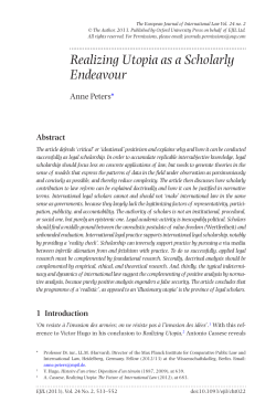 Realizing Utopia as a Scholarly Endeavour