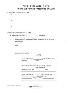 Note Taking Guide &ndash; Part 1 Wave and Particle Properties of Light