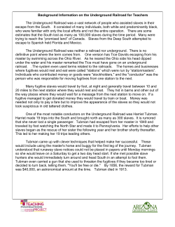 Background Information on the Underground Railroad for Teachers