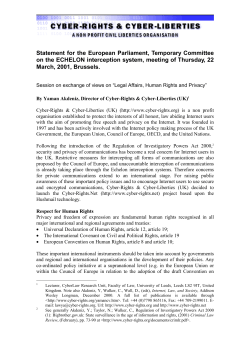 Statement for the European Parliament, Temporary Committee on