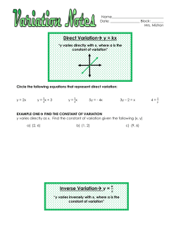 Direct Variation→ y = kx Inverse Variation→ y =