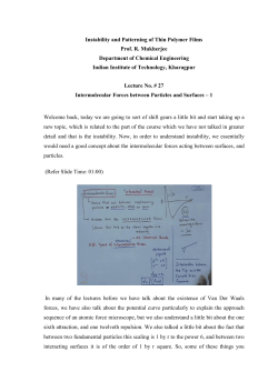 Instability and Patterning of Thin Polymer Films Prof. R
