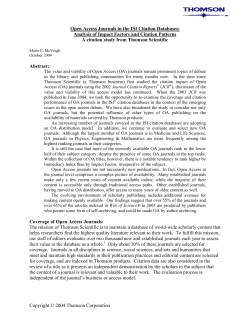 Open Access Journals in the Thomson ISI citation Databases