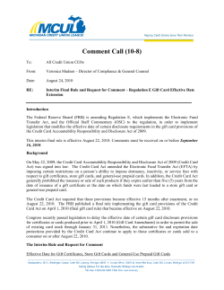 (Regulation E - Gift Card Rule Extension).
