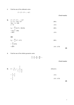 1. Find the sum of the arithmetic series 17 + 27 + 37 +...+ 417. R. 17