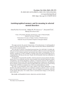 Autobiographical memory and its meaning in selected mental