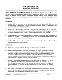 THE BASEBALL B.C. CODE OF CONDUCT