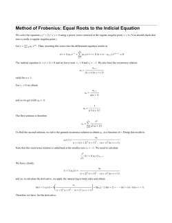 Method of Frobenius: Equal Roots to the Indicial Equation