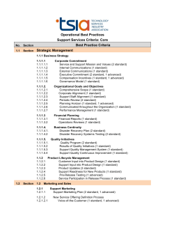 Operational Best Practices Support Services Criteria: Core