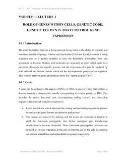 MODULE 1- LECTURE 1 ROLE OF GENES WITHIN CELLS