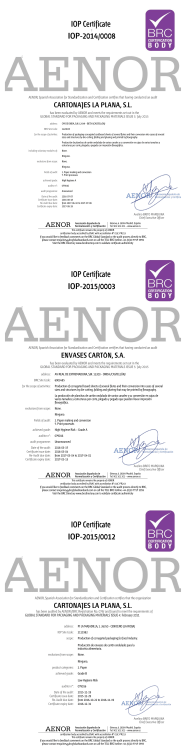 Certificados BRC - Cartonajes la plana