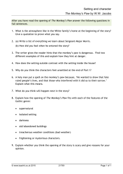 Setting and character The Monkey`s Paw by WW Jacobs