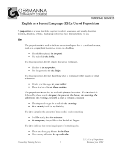 English as a Second Language (ESL): Use of Prepositions