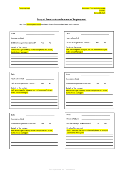 Diary of Events &ndash; Abandonment of Employment