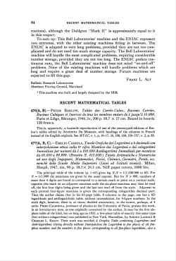 84 RECENT MATHEMATICAL TABLES Hoepli, 1947, xix, 90 p. 18.5