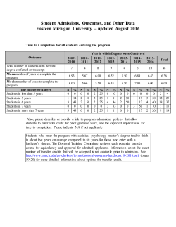 Student Admissions, Outcomes, and Other Data Eastern Michigan